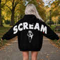 Retro 90's Funny Ghostface Scream Shoulder-to-Shoulder Back Lettering Sweatshirt Hoodie