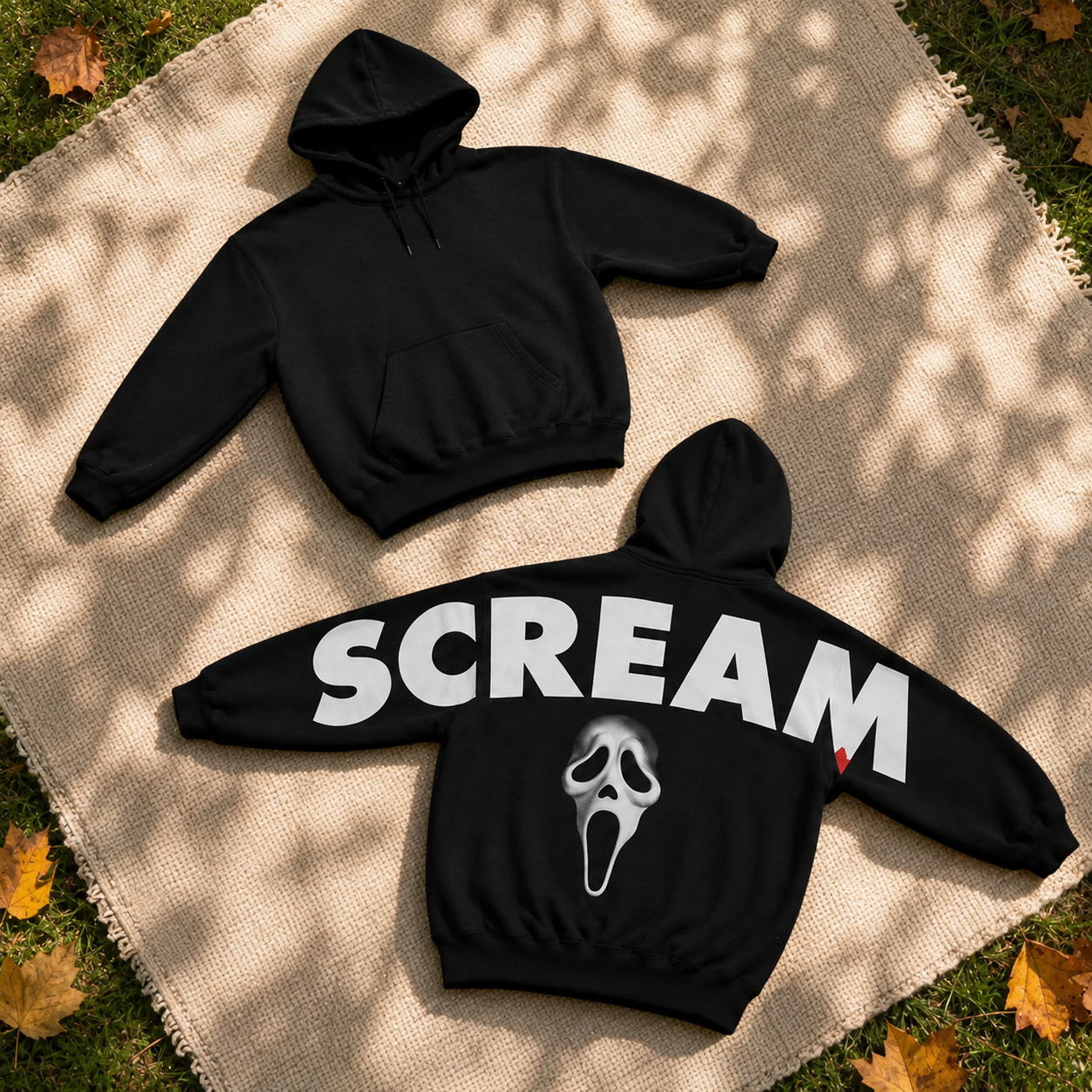 Retro 90's Funny Ghostface Scream Shoulder-to-Shoulder Back Lettering Sweatshirt Hoodie
