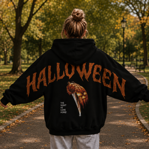 Retro Halloween Movie Shoulder-to-Shoulder Back Lettering Sweatshirt Hoodie