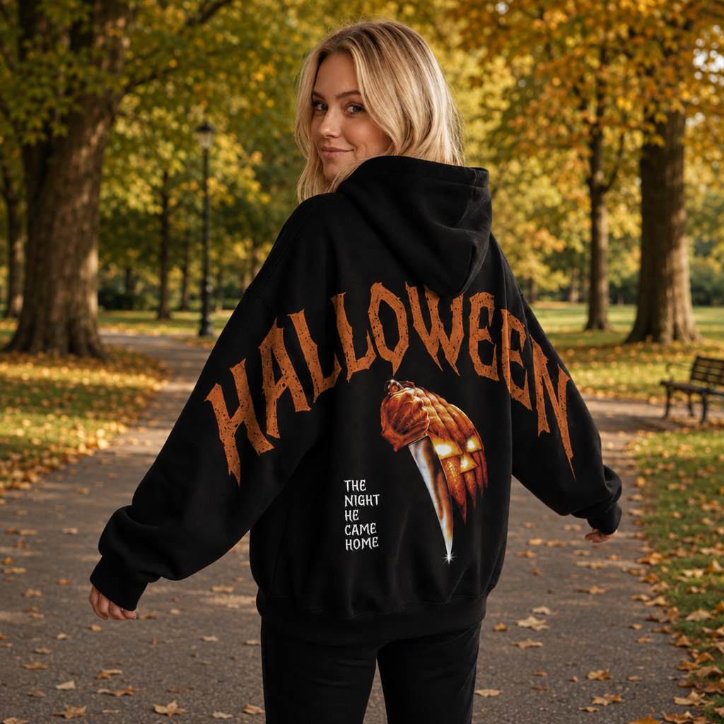 Retro Halloween Movie Shoulder-to-Shoulder Back Lettering Sweatshirt Hoodie