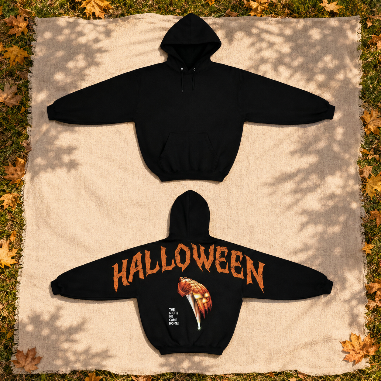 Retro Halloween Movie Shoulder-to-Shoulder Back Lettering Sweatshirt Hoodie